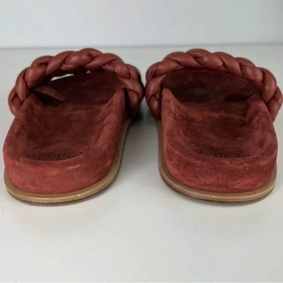 CHLOE RED BRAIDED LEATHER SLIDES - Picture 6 of 13